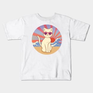 summer cat sunglasses sun beach Kids T-Shirt